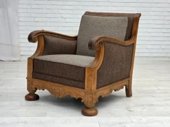 Best Pamono Danish Armchair in Wool and Carved Oak, 1950s