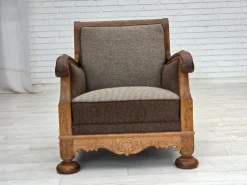 Best Pamono Danish Armchair in Wool and Carved Oak, 1950s