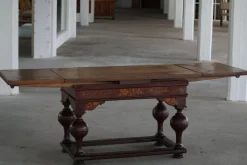 Pamono Danish Baroque Extendable Oak Table with Intarsia, 19th Century><noscript><img width=