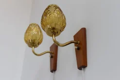 Pamono Danish Brass and Amber Glass Wall Sconces from Laoni, 1960s, Set of 2><noscript><img width=