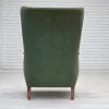 Hot Pamono Danish Highback Armchair in Green Velour and Teak Wood, 1960s