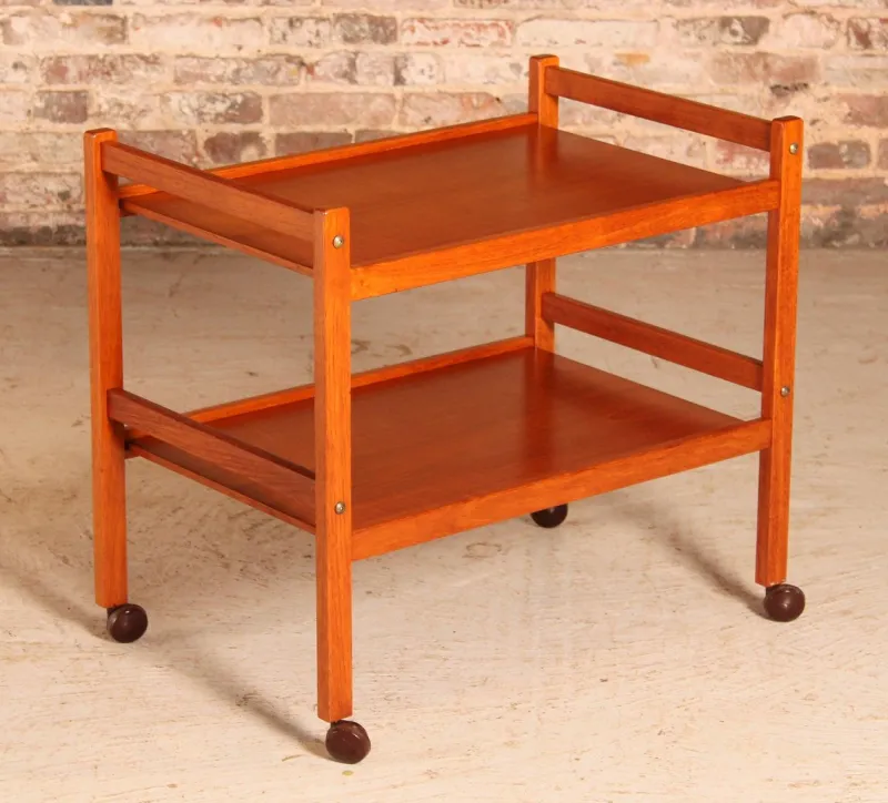 Outlet Pamono Danish Mid-Century 2-Tier Teak Trolley on Casters, 1970s