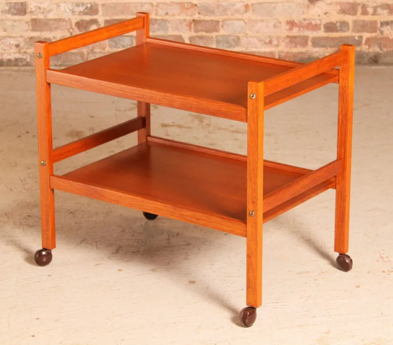 Outlet Pamono Danish Mid-Century 2-Tier Teak Trolley on Casters, 1970s