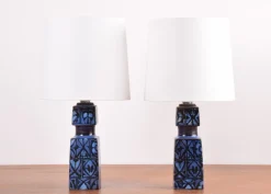 Discount Pamono Danish Modern Blue and Black Table Lamps by Nils Thorsson for Royal Copenhagen and Fog & Mørup, 1970s, Set of 2