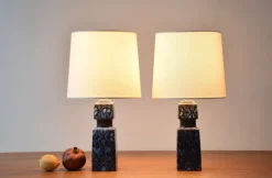 Discount Pamono Danish Modern Blue and Black Table Lamps by Nils Thorsson for Royal Copenhagen and Fog & Mørup, 1970s, Set of 2
