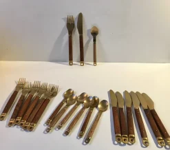 Sale Pamono Danish Modern Brass and Teak Cutlery Set from Carl Cohr, 1960s, Set of 21