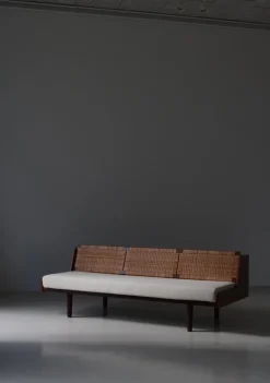 Pamono Danish Modern GE7 Daybed in Teak and Rattan attributed to Hans J. Wegner for Getama, 1950s><noscript><img width=