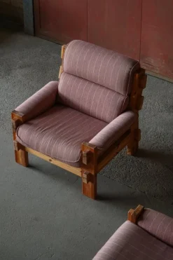 Pamono Danish Modern Lounge Chairs in Pine and Wool from Christian IV, 1970s, Set of 2><noscript><img width=