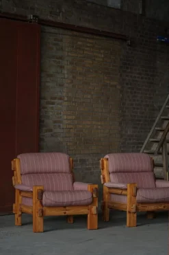 Pamono Danish Modern Lounge Chairs in Pine and Wool from Christian IV, 1970s, Set of 2><noscript><img width=