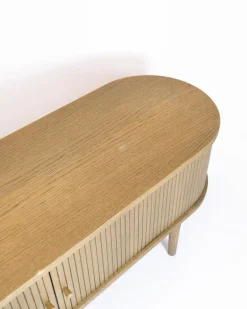 Pamono Danish Modern TV Cabinet in Oiled Oak with Venetian Blinds><noscript><img width=