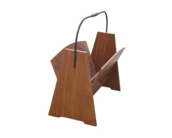 Pamono Danish Modernist Teak and Brass Magazine Rack, 1960s><noscript><img width=