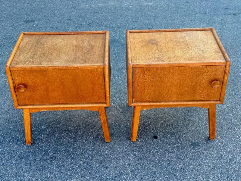 Best Pamono Danish Oak Nightstands, 1940s, Set of 2