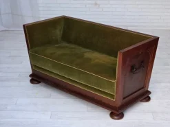 Pamono Danish 2-Seater Sofa in Green Furniture Velour and Oak, 1950s><noscript><img width=