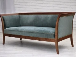 Best Pamono Danish 3-Seater Sofa in Green/Blue Velour and Ash, 1950s