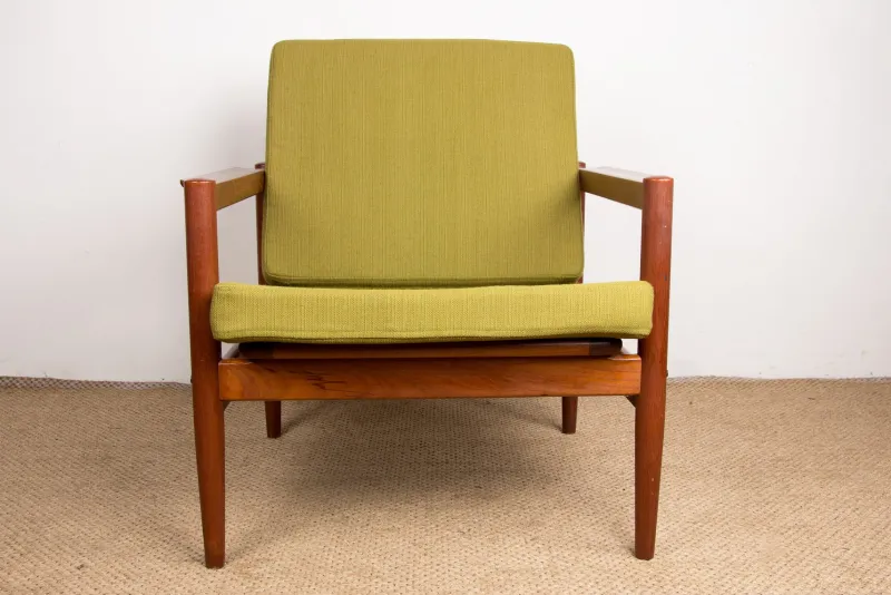 Pamono Danish Teak and Fabric Lounge Chair by Børge Jensen & Sønner for Bernstorffsminde Møbelfabrik A/S, 1960s> Lounge Chairs & Armchairs