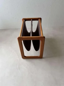 Pamono Danish Teak and Suede Reading Basket from Vildbjerg Møbelfabrik, 1960s> Magazine Racks