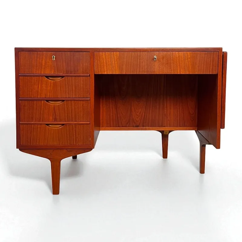 Online Pamono Danish Teak Desk with Fold-out Top and Bookshelves, 1960s
