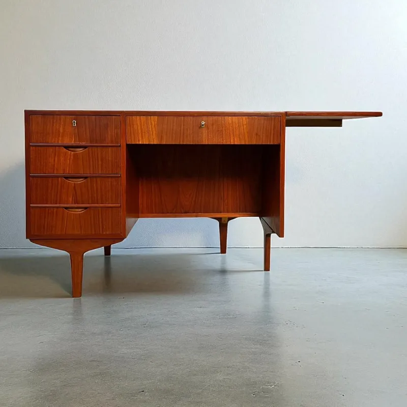 Online Pamono Danish Teak Desk with Fold-out Top and Bookshelves, 1960s