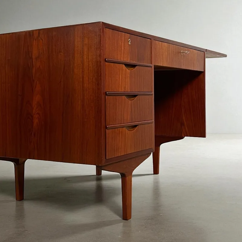Online Pamono Danish Teak Desk with Fold-out Top and Bookshelves, 1960s