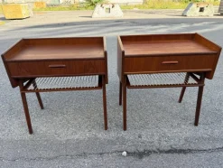 Clearance Pamono Danish Teak Nightstands with String Shelves, 1967, Set of 2