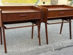 Clearance Pamono Danish Teak Nightstands with String Shelves, 1967, Set of 2