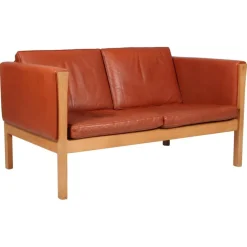 Hot Pamono Danish Two-Seat Sofa in Leather and Oak by Hans J. Wegner, 1960s
