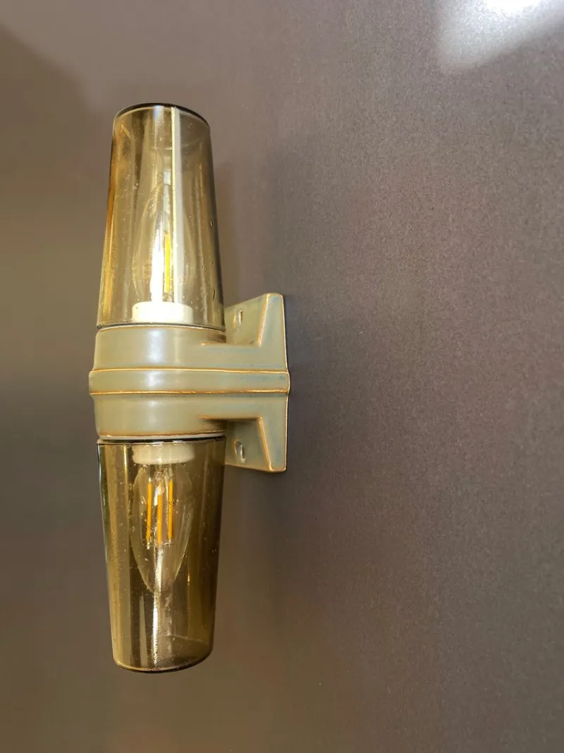 Pamono Dark Caramel Double Wall Lamp by Sigvard Bernadotte, 1970s> Wall Lights & Sconces