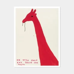 Clearance Pamono David Shrigley, He Will Only Eat Squid Ink Pasta, 2019, Lithograph Poster, Framed