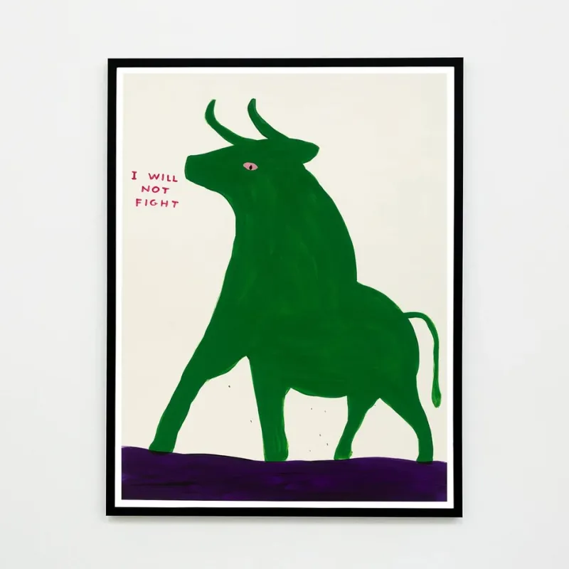 Pamono David Shrigley, I Will Not Fight, 2019, Lithograph Poster, Framed> Wall Decor