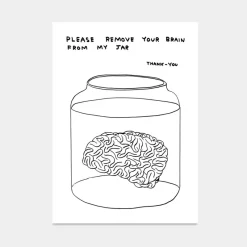 Pamono David Shrigley, Please Remove Your Brain from My Jar, 2020, Lithograph Poster, Framed> Wall Decor