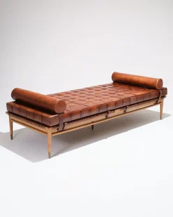 Pamono Daybed in Leather and Wood by Olivier de Schrijver, 1970s> Daybeds & Chaises Lounges