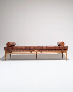 Pamono Daybed in Leather and Wood by Olivier de Schrijver, 1970s><noscript><img width=
