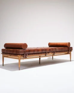Pamono Daybed in Leather and Wood by Olivier de Schrijver, 1970s><noscript><img width=