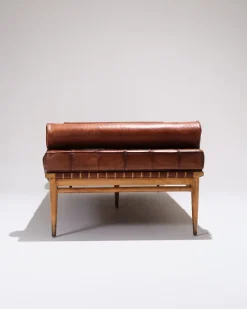 Pamono Daybed in Leather and Wood by Olivier de Schrijver, 1970s><noscript><img width=