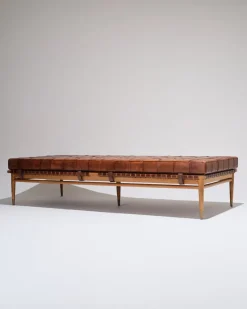 Pamono Daybed in Leather and Wood by Olivier de Schrijver, 1970s><noscript><img width=