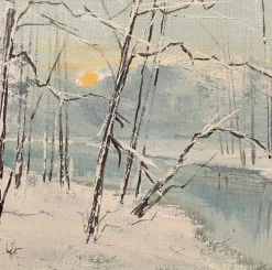 Sale Pamono De Rosa, Snowy Landscape, 20th Century, Oil Painting on Canvas, Framed