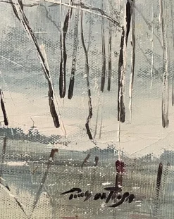 Sale Pamono De Rosa, Snowy Landscape, 20th Century, Oil Painting on Canvas, Framed