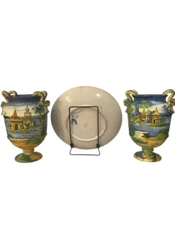 Discount Pamono Decorative Amphorae and Plate from Cantagallo, 19th Century, Set of 3