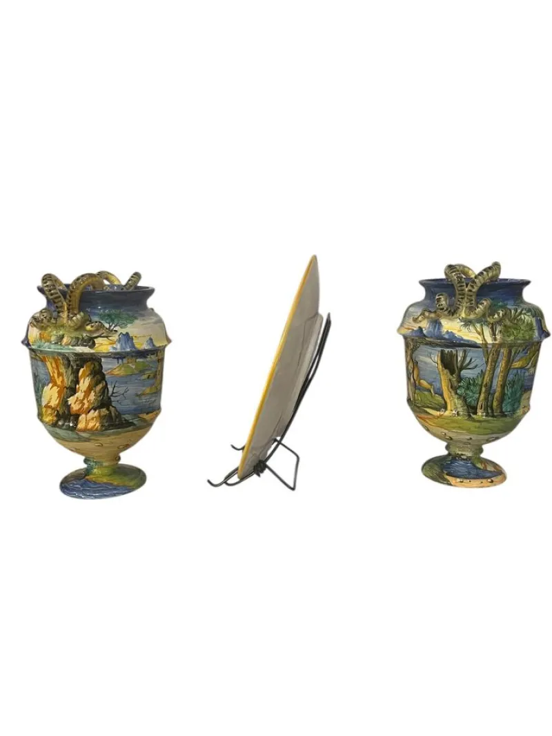 Discount Pamono Decorative Amphorae and Plate from Cantagallo, 19th Century, Set of 3