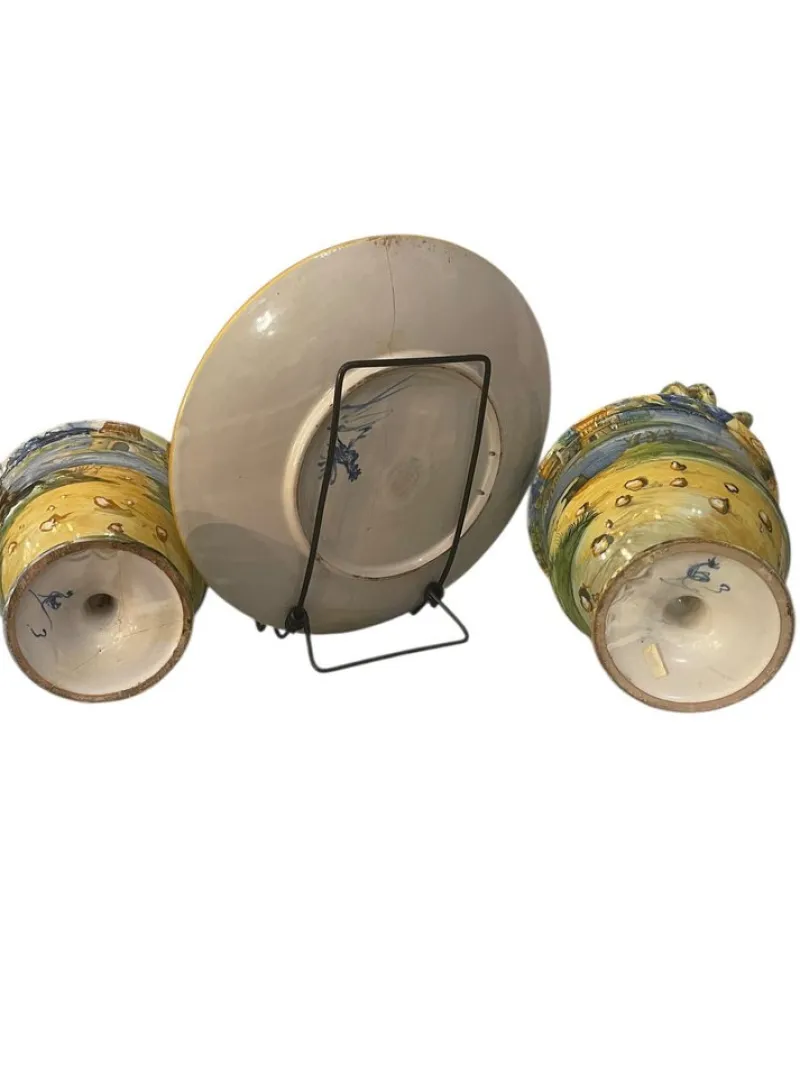 Discount Pamono Decorative Amphorae and Plate from Cantagallo, 19th Century, Set of 3