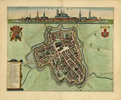 New Pamono Decorative Bird's-Eye View Map of Ieper or Ypres in Belgium by Blaeu, 1649