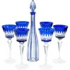Pamono Deep Blue Overlay Baccarat Crystal Glasses and Decanter, France, 1940s, Set of 7> Glassware