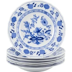 Pamono Deep Porcelain Plates in Blue Onion Pattern from Bavaria, Germany, Set of 6> Dinner Plates & Bowls