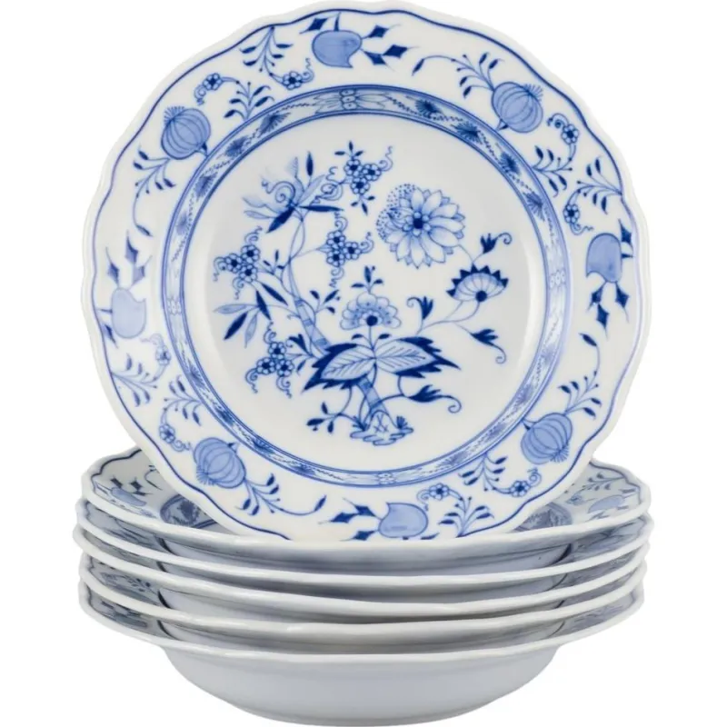 Best Pamono Deep Porcelain Plates with Blue Onion Pattern, Meissen, Germany, Set of 6