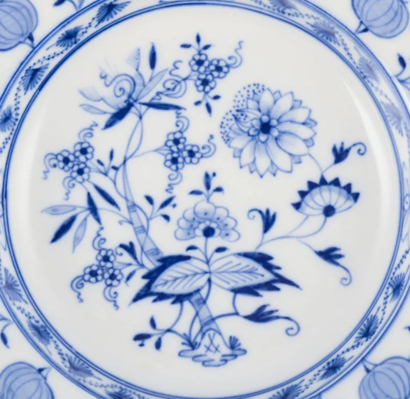 Best Pamono Deep Porcelain Plates with Blue Onion Pattern, Meissen, Germany, Set of 6
