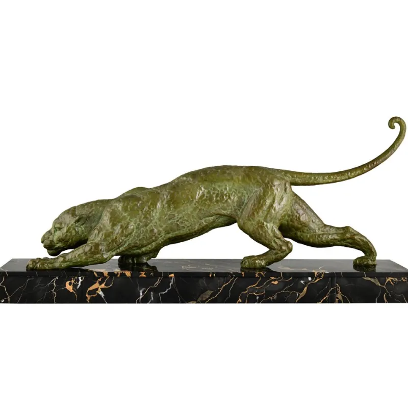 Pamono Demetre Chiparus, Art Deco Panther Sculpture, 1930, Metal Sculpture on Marble Base> Art Deco
