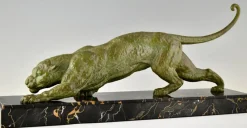 Pamono Demetre Chiparus, Art Deco Panther Sculpture, 1930, Metal Sculpture on Marble Base> Art Deco
