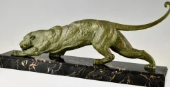 Pamono Demetre Chiparus, Art Deco Panther Sculpture, 1930, Metal Sculpture on Marble Base><noscript><img width=