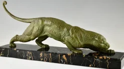 Pamono Demetre Chiparus, Art Deco Panther Sculpture, 1930, Metal Sculpture on Marble Base><noscript><img width=