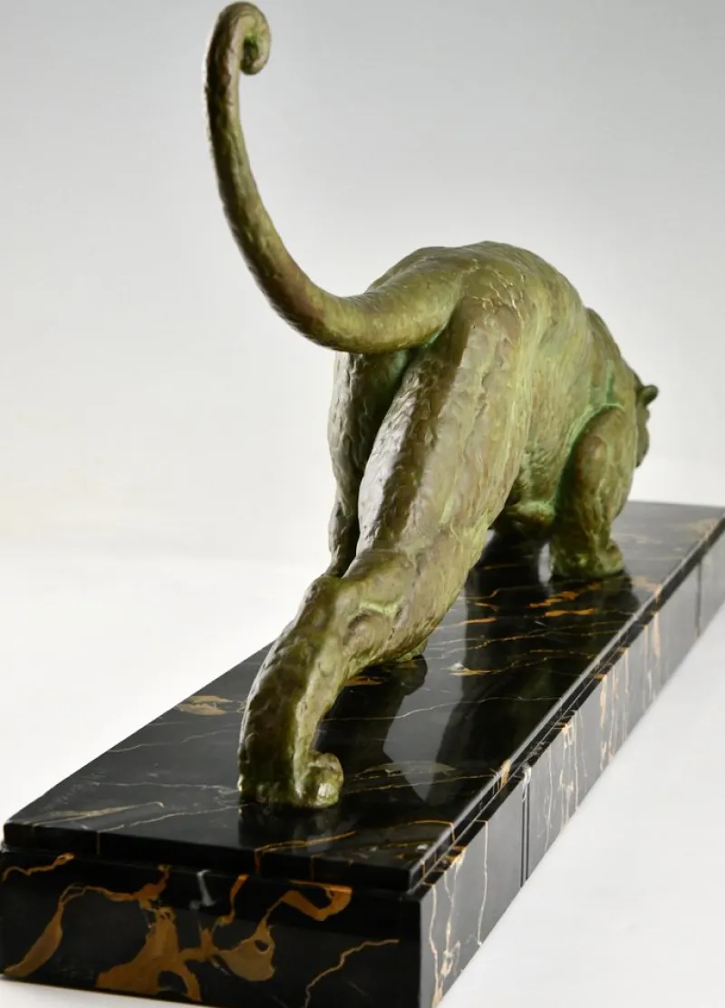 Pamono Demetre Chiparus, Art Deco Panther Sculpture, 1930, Metal Sculpture on Marble Base> Art Deco